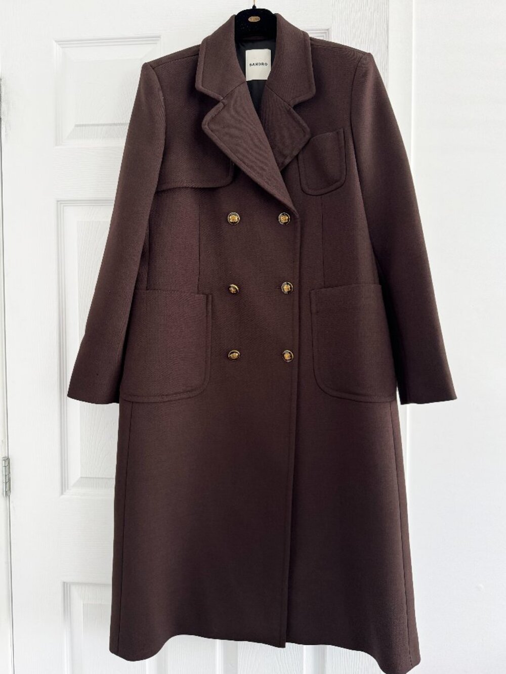 Sandro Double Breasted Coat in Brown, size 38. Fits like a size 6 - Picture 7 of 13